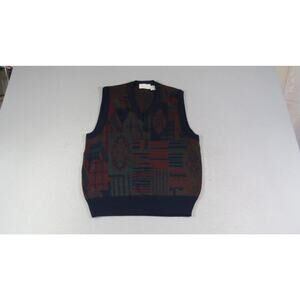VTG Murano Cosby Style Sweater Vest S Made Italy Aztec Patchwork Wool Blend EUC